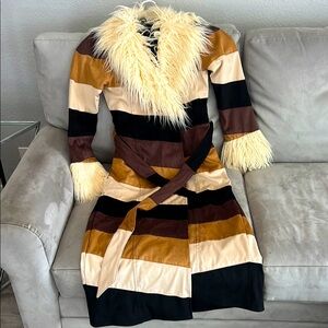 MuMu Cream and Brown Bell Sleeve Dress small